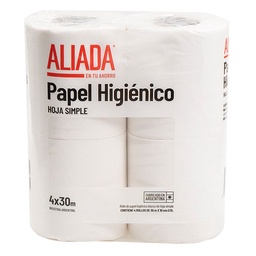 Papel Higiénico Aliada Hoja Simple 30Mx10cm 4u