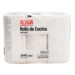 Rollo de Cocina Aliada Hoja Doble 3u 40 Paños