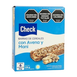 Barra de Cereales Check Avena y Maní 6X21g