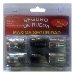 Juego Seguro de Rueda Iael Cromado, 4 Tuercas C/ 2 Adaptadores