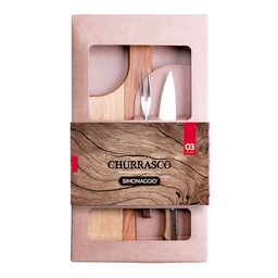 Kit Churrasco . Set Asado 3 Piezas (Tabla, Cuchillo, Tenedor Tridente)