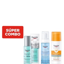 Combo Eucerin Protector Solar Tono Medio + Espuma Micelar + Loción Facial Hyaluron Filler