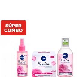 Combo Nivea Agua Micelar Bifásica Rose Care x 400 ml + Crema Facial Rose Care Hidratante en Gel x 50 ml + Rose Care Mist Facial 150 ml