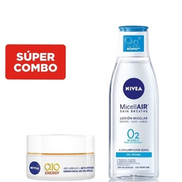 Combo Nivea Loción Micelar Micellair Piel Normal + Crema Facial Día Q10 Energy Antiarrugas Fps 15