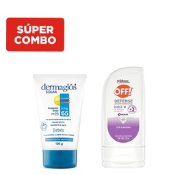 Combo Dermaglós Off Protector Solar Bebés Fpss 65 + Repelente Defense Bebé Gel con Icardina