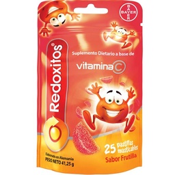 Suplemento Dietario Redoxitos A Base de Vitamina C Sabor Frutilla x 25 Pastillas Masticables