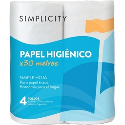 Papel Higiénico Simplicity Simple Hoja x 4 un 30 mt C/u