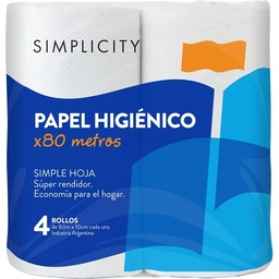 Papel Higiénico Simple Hoja x 4 un de 80 Metros C/u