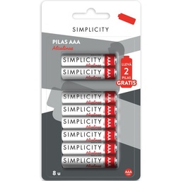 Pilas Alcalinas Simplicity Aaa x 6 un + 2 un Gratis