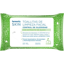 Toallitas Facial Farmacity Skin Control de Oleosidad x 15 un