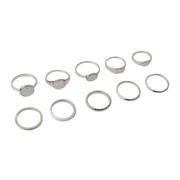 Set de Anillos Wav Plateado y Blanco x 10 un