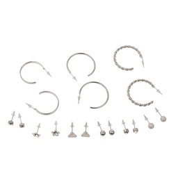 Set de Aros Wav Mini Argollas y Pasantes Plateadas x 9 un Set de Aros Wav Mini Argollas y Pasantes Plateadas x 9 un