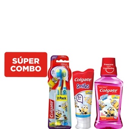 Combo Colgate Enjuague Bucal Plax Minions x 250 ml + Cepillo de Dientes Smiles 6+ Minions x 2 un + Pasta Dental Smiles Minions 6+ x 75 ml Combo Colgate Enjuague Bucal Plax Minions x 250 ml + Cepillo de Dientes Smiles 6+ Minions x 2 un + Pasta Dental Smiles Minions 6+ x 75 ml