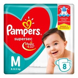 Pañal Mediano Pampers Supersec 8 un