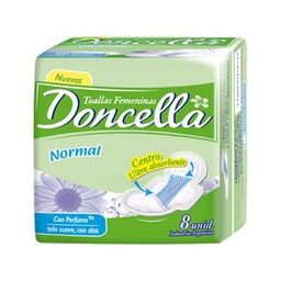 Toallitas Femeninas Anatomicas Gel con Alas con Desodorante Doncella 8 un