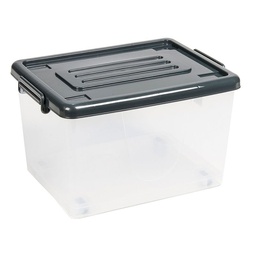 Caja Plástica Transparente 37 lts con Ruedas Tapa Gris