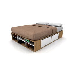 Cama Box 144X192x32 cm Blanco/roble Miel