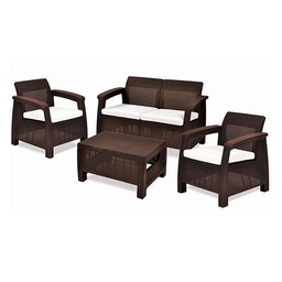 Set Living Simil Rattan 4 Personas Marrón