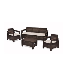 Set Living Simil Rattan 5 Personas Marrón