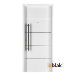 Puerta Oblak 5 Tableros con Aplique Blanca Derecha  200X80cm