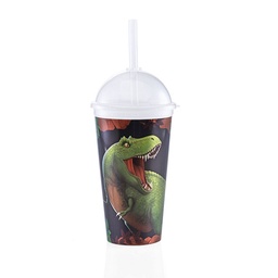 Vaso Cotidiana con Sorbete Plástico 500 cc Dinosaurio