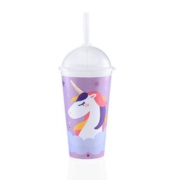 Vaso Cotidiana con Sorbete Plástico 500 cc Unicornio