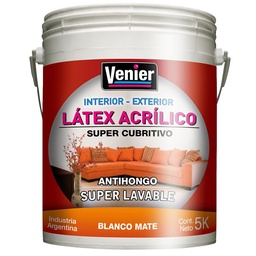 Latex Interior Exterior Acrilico Venier Blanco 5kg