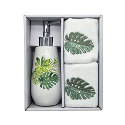 Set Dispenser Cerámica+toalla de Mano Blanco Amalfi