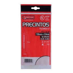 Precinto Tacsa X100unidades 150X3.6mm Blanco 35X22x3cm