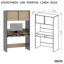 Escritorio Niza 103.5X46x182.8 cm Gris/roble