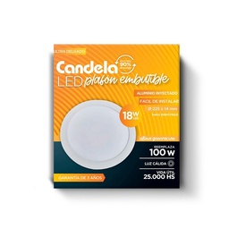 Led Plafón Redondo Embutidle 18 W Cálido Blanco Candela