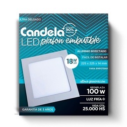 Led Plafón Cuadrado Embutidle 18 W Fría Blanco Candela