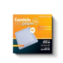 Led Plafón Cuadrado Base 18 W Cálido Blanco Candela