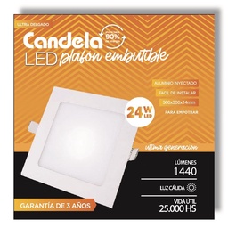 Led Plafon Cuadrado Emb 24W Calido