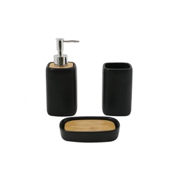 Set Accesorios de Baño Cotidiana Ceramica Negro Madera 3 u